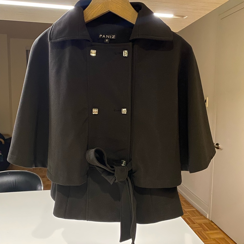 Elegant Black Coat with Crystal Accents